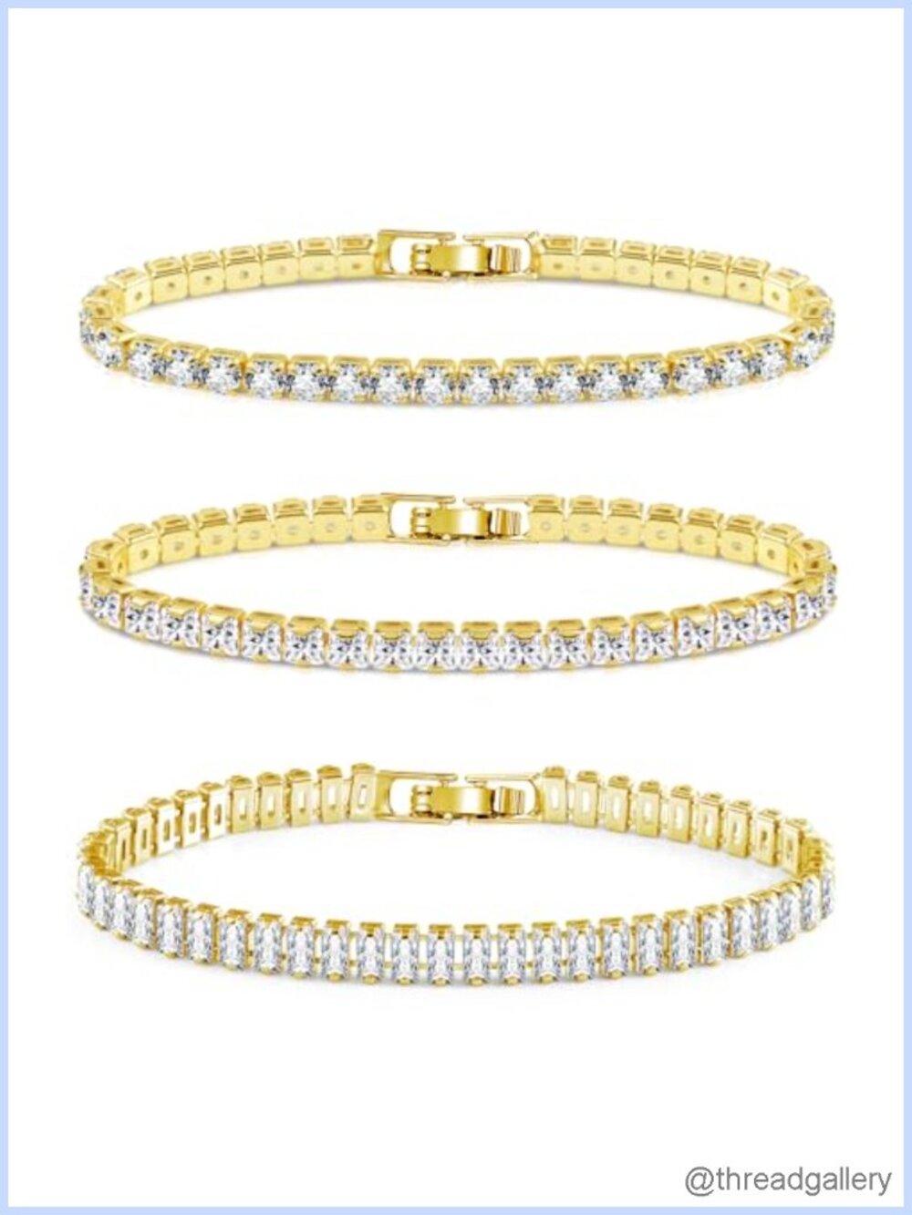 3 Piece Women's Tennis Bracelet Set Silver Adjustable